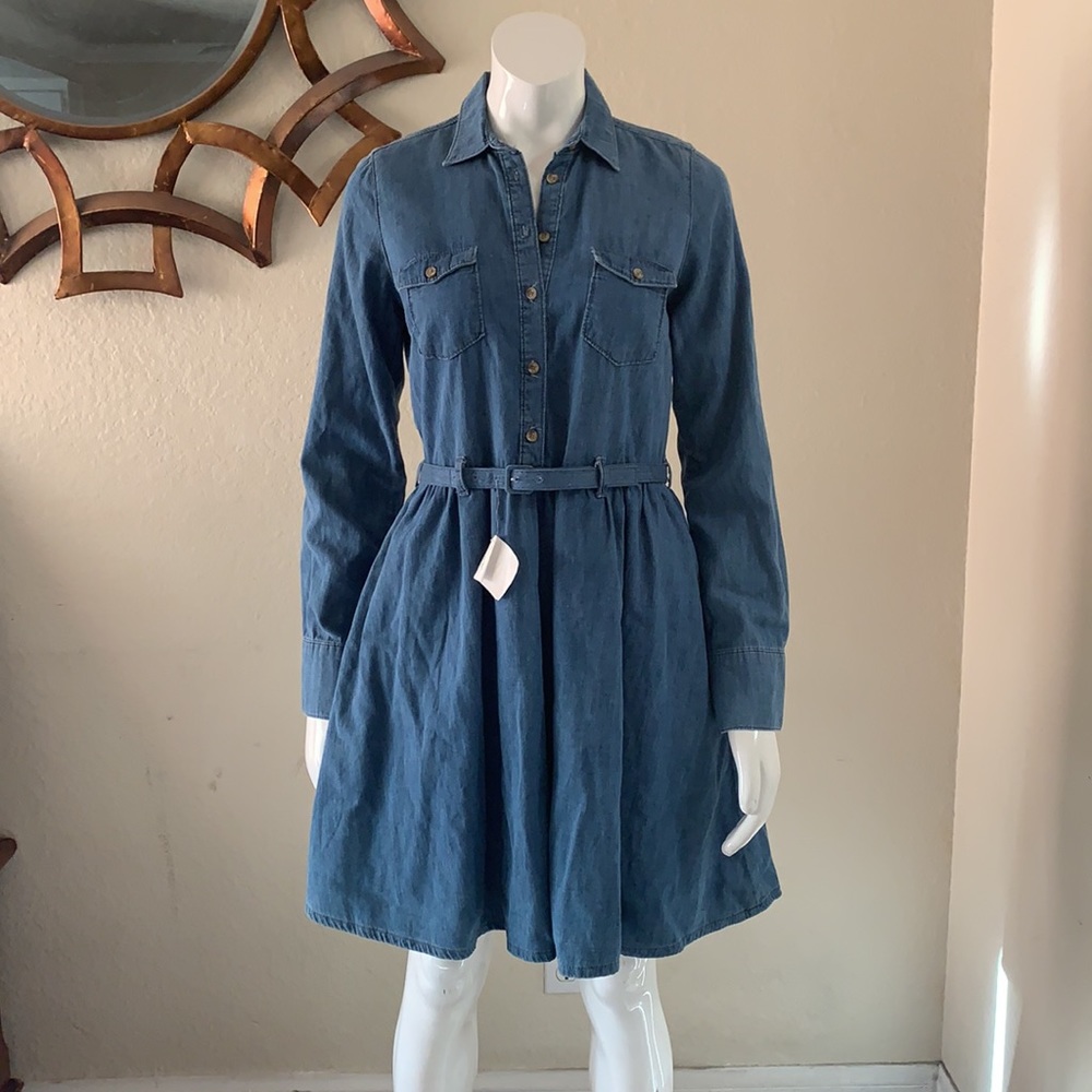 ZARA WOMAN DENIM DRESS BUTTON BELTED S